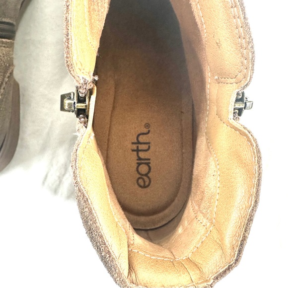 Earth Etnadya Women Size 11 Brown Suede Ankle Boot Ruched Double Zip Heel Pull - Picture 7 of 9